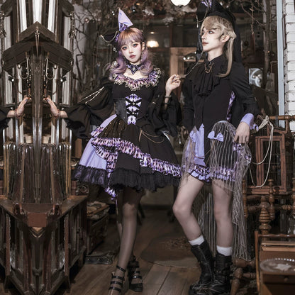 Two models wearing black and purple Decisive Chess Pieces Gothic Lolita designs