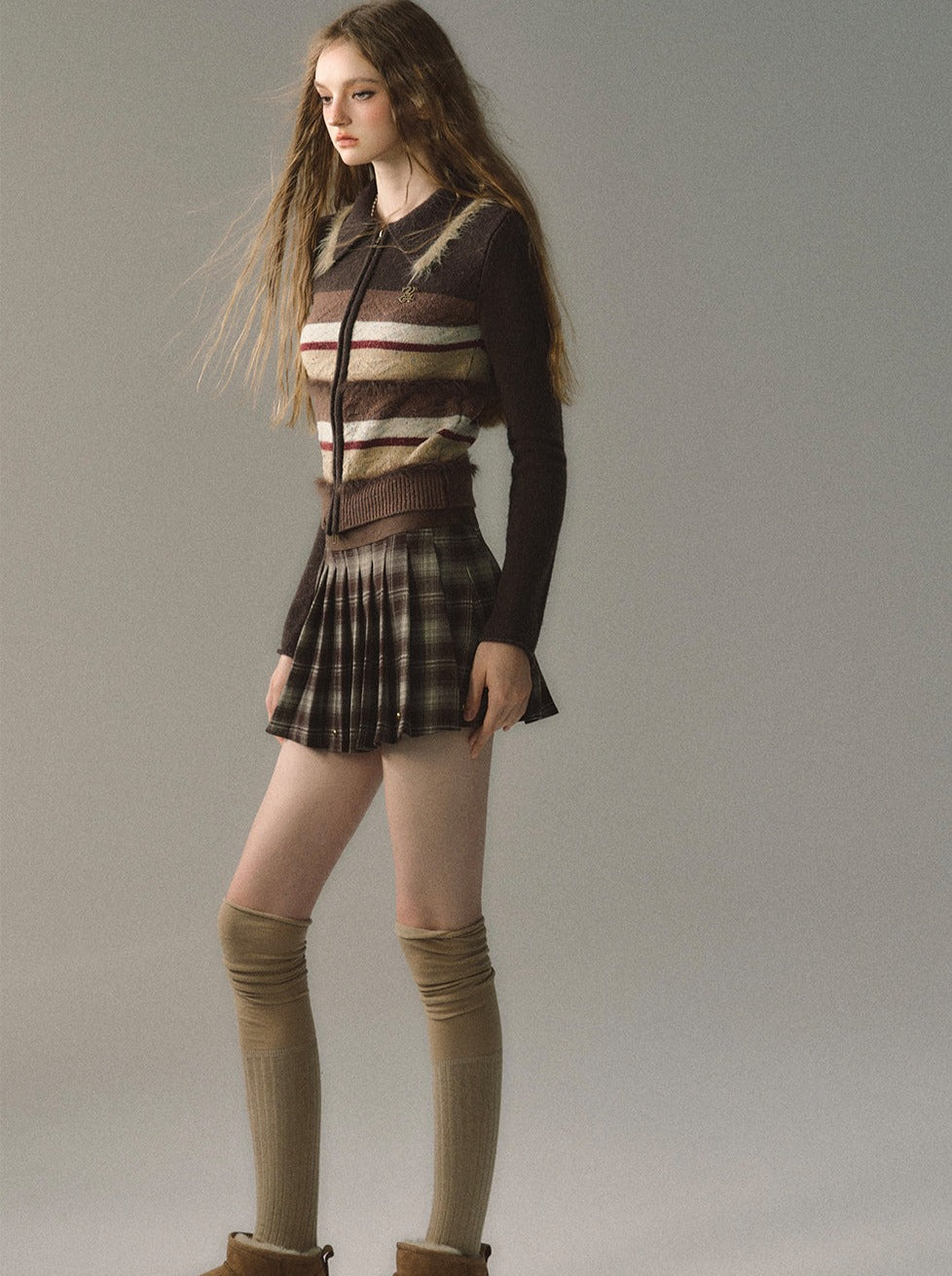 カラフルなストライプ柄ニットカーディガン