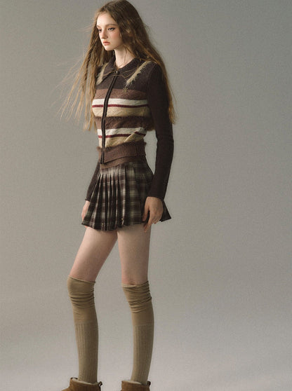 カラフルなストライプ柄ニットカーディガン