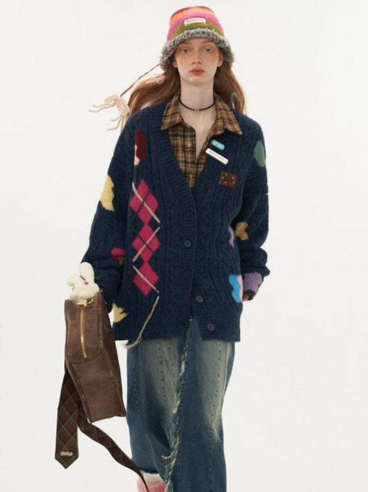 Asymmetrischer Strick-Over-Design-Cardigan Retro Bunt