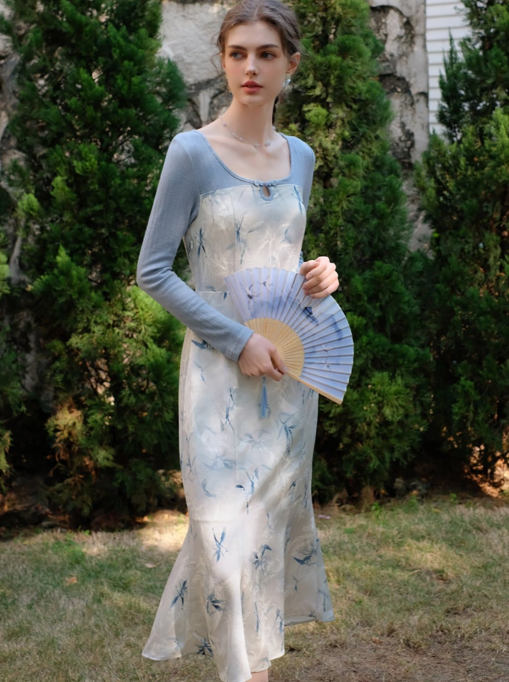 フラワーレトロアイスドレスブルー