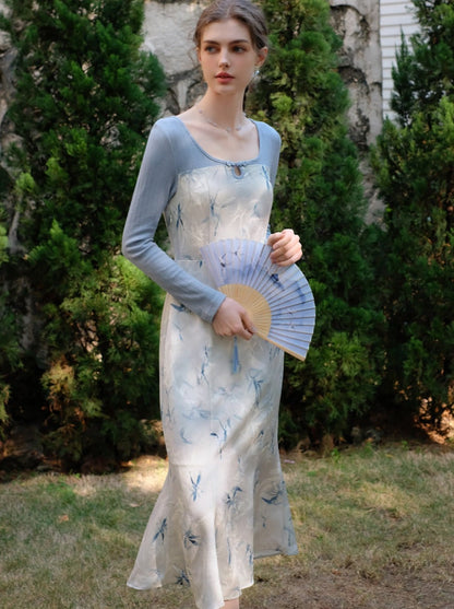 フラワーレトロアイスドレスブルー