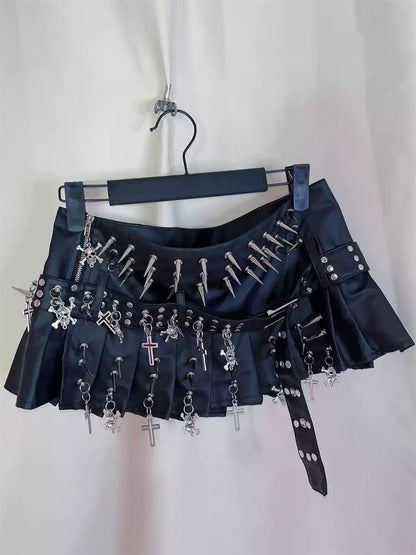 Gothic Lolita Punk PU Ring Skirt