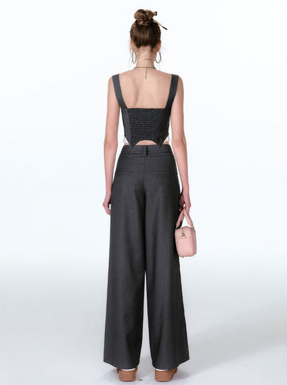 Wide Two-piece + Design Contrast Faux Vest Mint-cool Pants