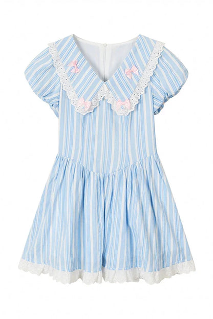 Kleid Schleife Spitze Blau Streifen