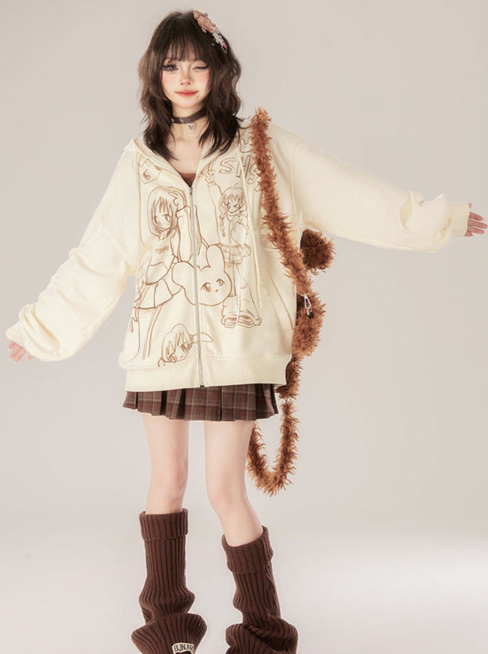 Zip Loose Print Hoodie Girls'