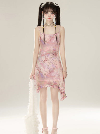 スイートピンクのサマーサスペンダードレス