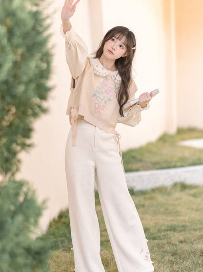 Vest Skirt Sweater + Yellow Jacquard Knit + Ribbon Knit