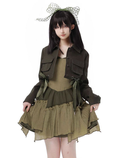 American Halter Retro Denim Green Short Jacket