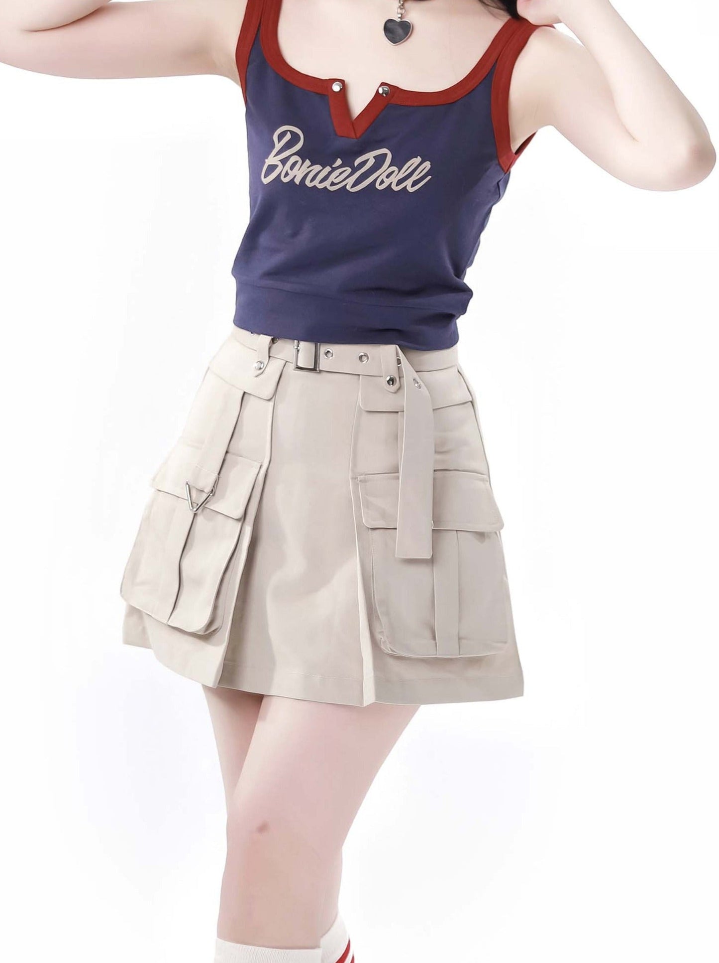 キャミソール＋キーネックスカート カラーアメリカンガールカーゴスリー