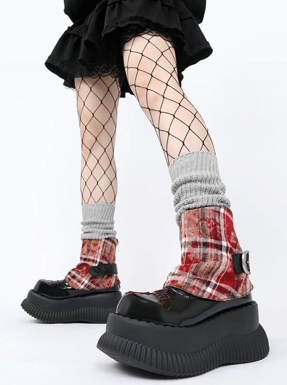 Check Short Boots Belt Heeled