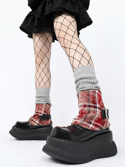 Check Short Boots Belt Heeled