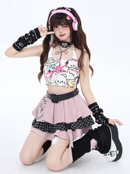 Pure Cute Print Neckholder Top Graffiti Katze