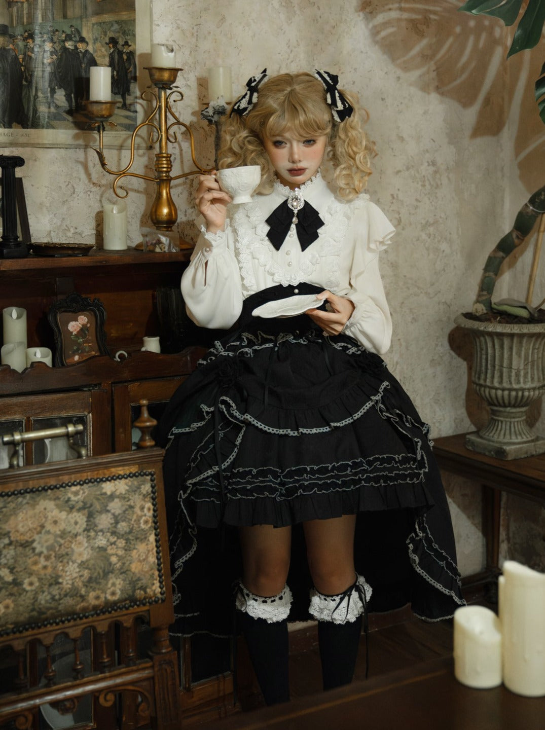 アシンメトリースカート エレガントなフリルフレアブラウス