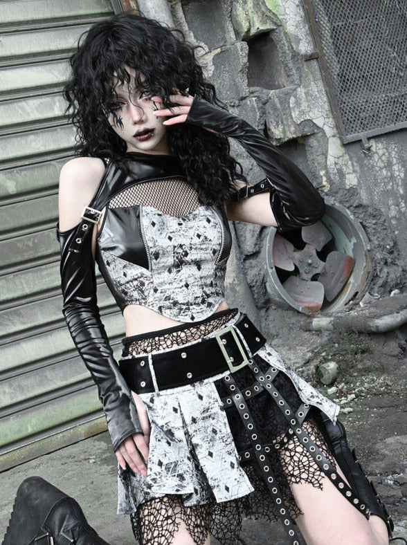 Culottes Liquid Pleated Fishnet Punk Goth Invasion Miniskirt PU