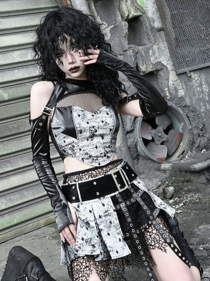 Culottes Liquid Pleated Fishnet Punk Goth Invasion Miniskirt PU