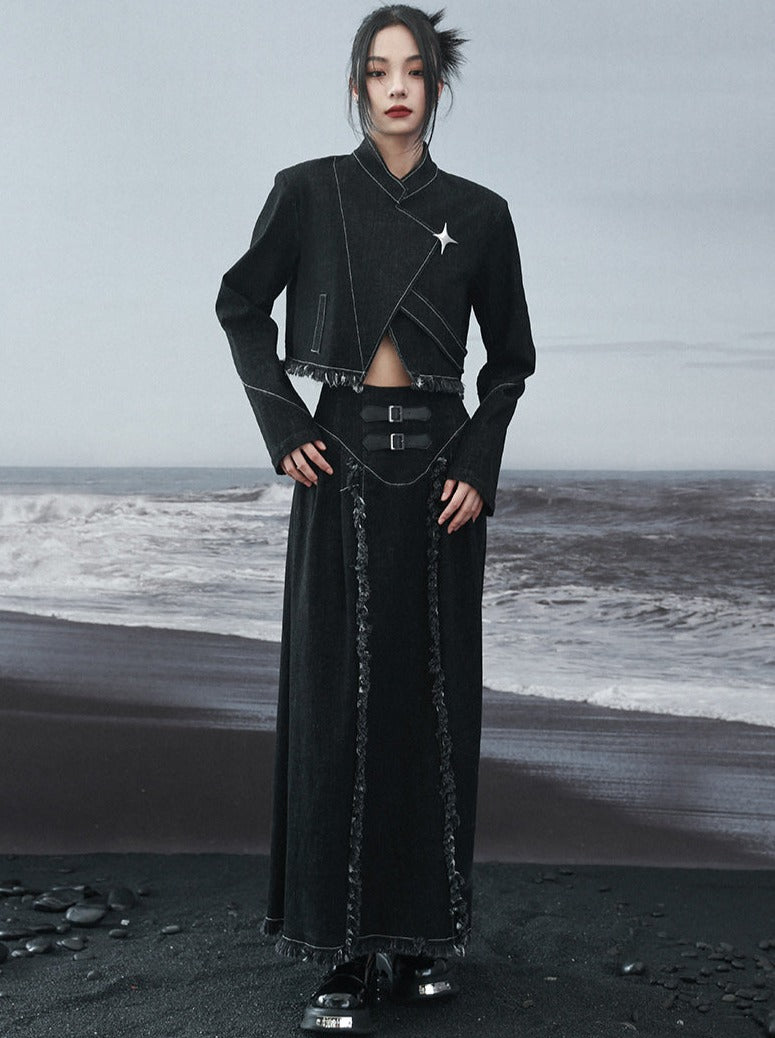 Taillenoberteil, kurz, kontrastierend, locker, Fransen, hohe Farbe