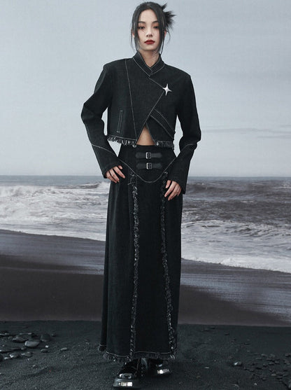 Taillenoberteil, kurz, kontrastierend, locker, Fransen, hohe Farbe