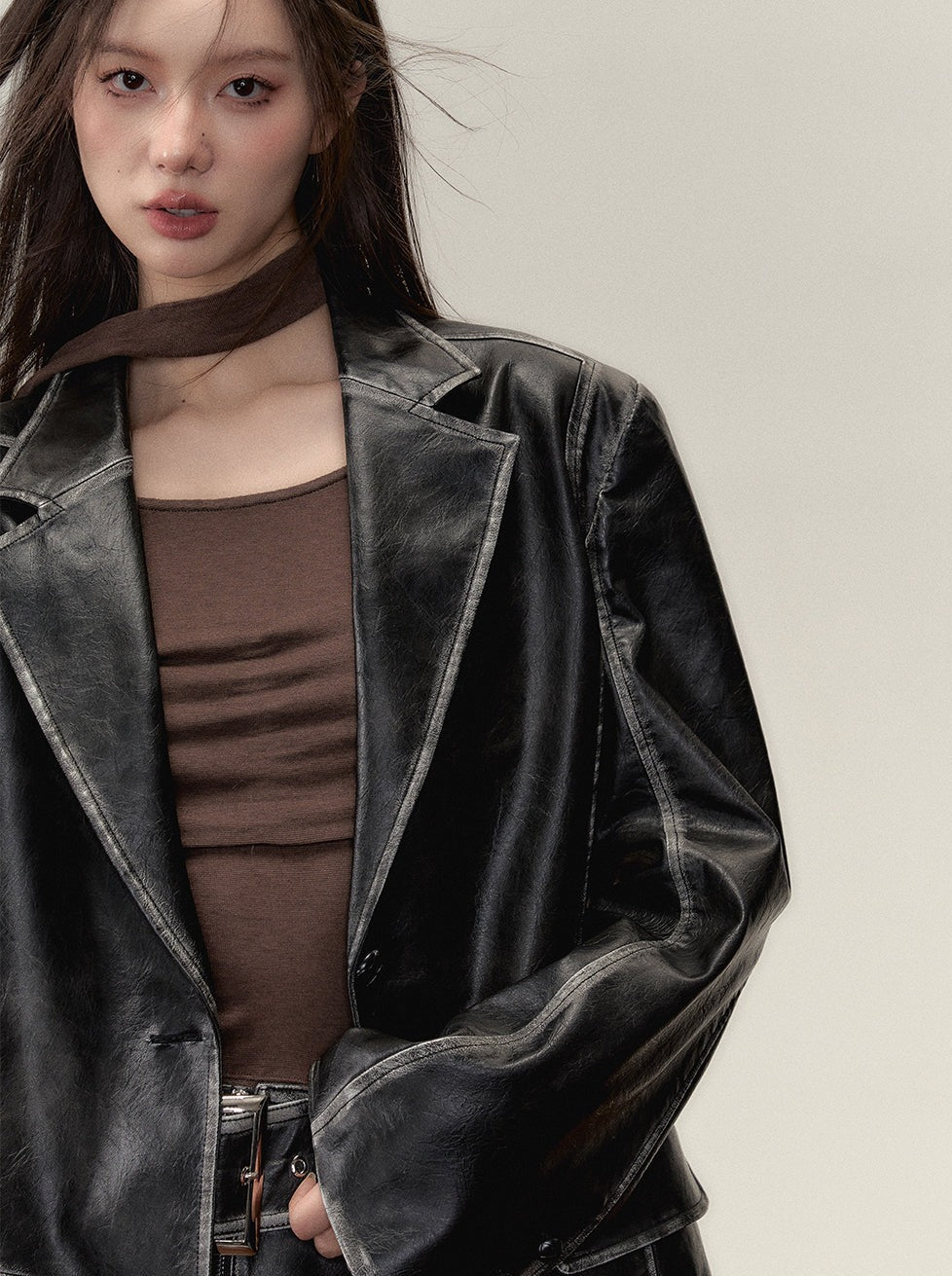 Osh Leather Over Jacket + Short Skirt