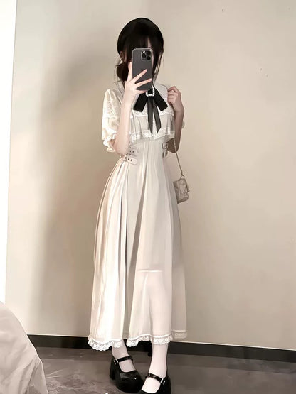 Rojita Cape Sleeve Mesh Bow Lace Midi Dress