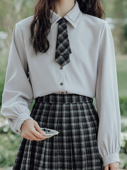Vest College Skirt Colored Checked Knit Retro Shirt