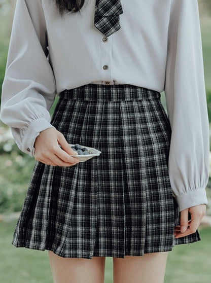 Vest College Skirt Colored Checked Knit Retro Shirt