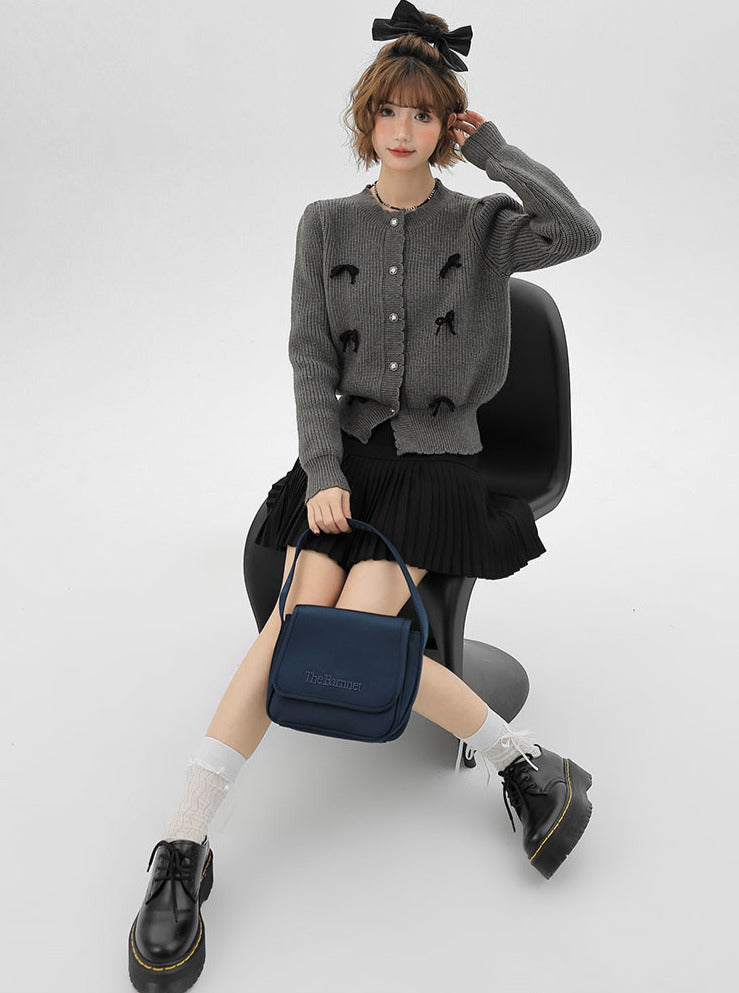 カーディガン グレー ニット フレンチリボン