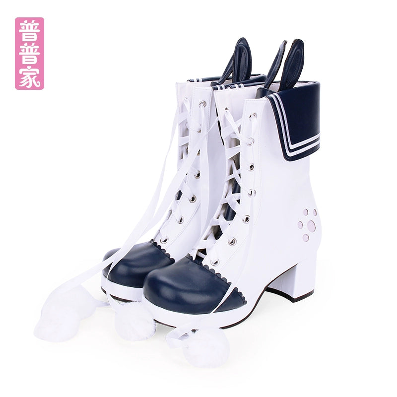 33-47 Lolita Lace Lapel Embroidered Rabbit Ears Thick Heel Lolita Boots