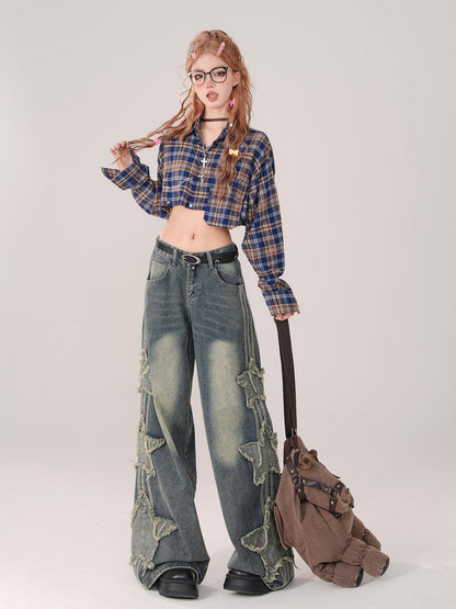 Poloshirt mit Karo-Kragen und langem, abnehmbarem, lockerem