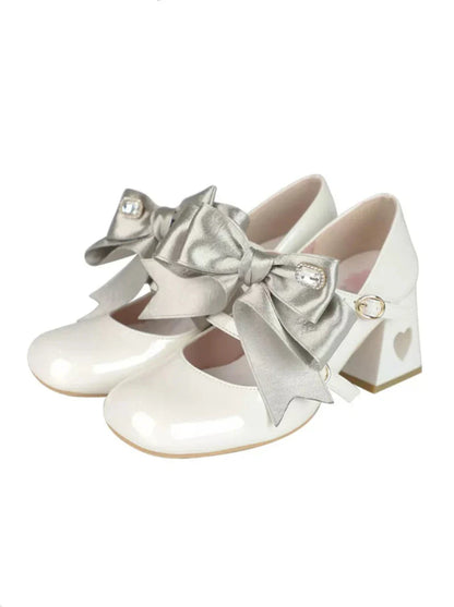 High Ribbon Heart Heel Shoes Ribbon Open Lolita Jewel