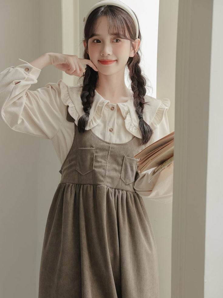 Color Tankous Blouse Big Skirt Corduroy