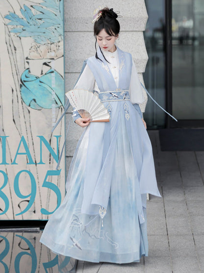 Light Vest Long Design + Blouse China China Belt + Blue China Tassel Skirt