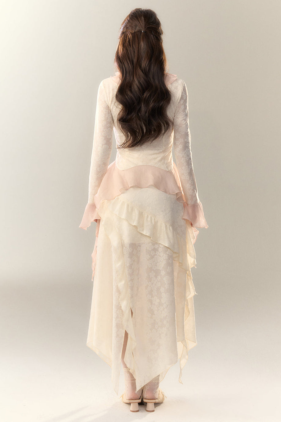 トップス スイート + ロングスカート シアー フリル