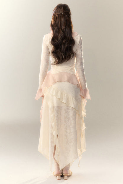 トップス スイート + ロングスカート シアー フリル