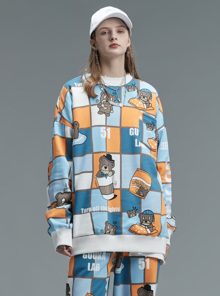 Sweatshirt mit Bären-Hop-Print und Hip-Plus-Print aus Samt