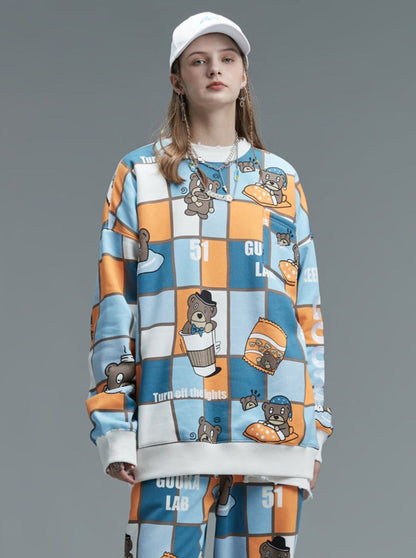 Sweatshirt mit Bären-Hop-Print und Hip-Plus-Print aus Samt