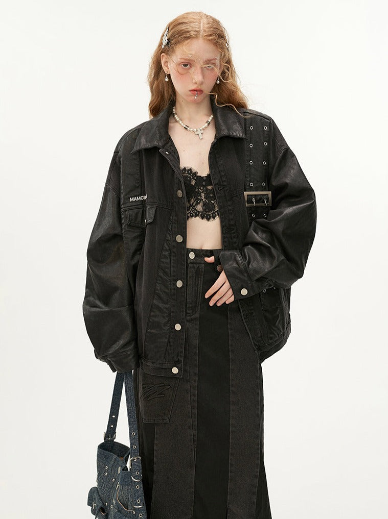 デニムニッチレザーストラップジャケット