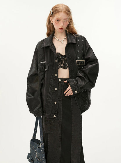 デニムニッチレザーストラップジャケット