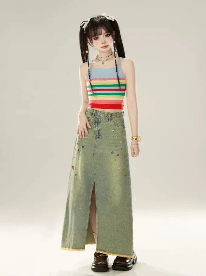 キャミソール コントラストカラー レインボーストライプ