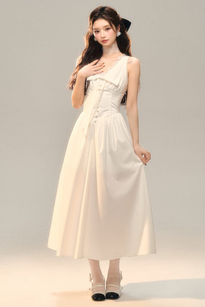 Französisches weißes rückenfreies Premium-Kleid