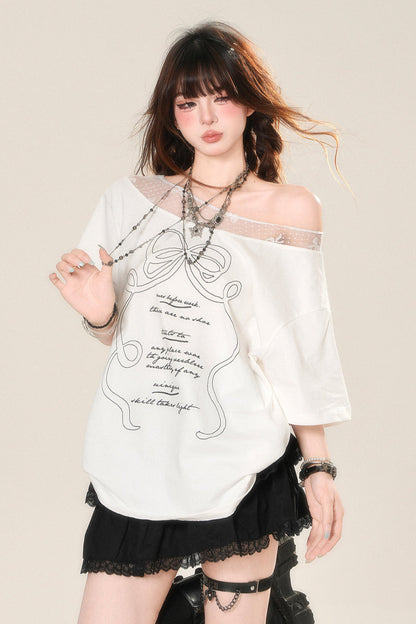 ホワイトワントップスショルダールーズ