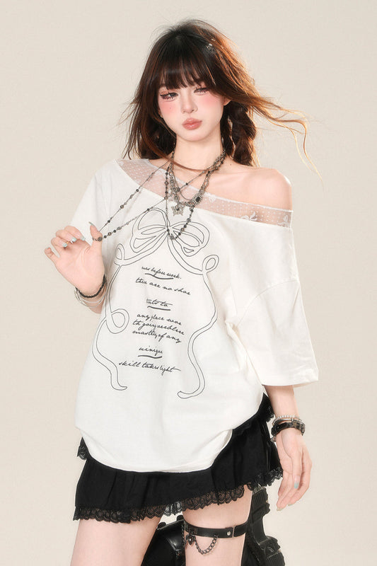 ホワイトワントップスショルダールーズ