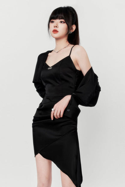 Mode Satin Wickelkleid + Shirt Neckholder