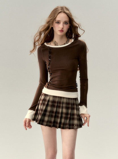 ステッチラウンドネックフェイクツーピースセーター