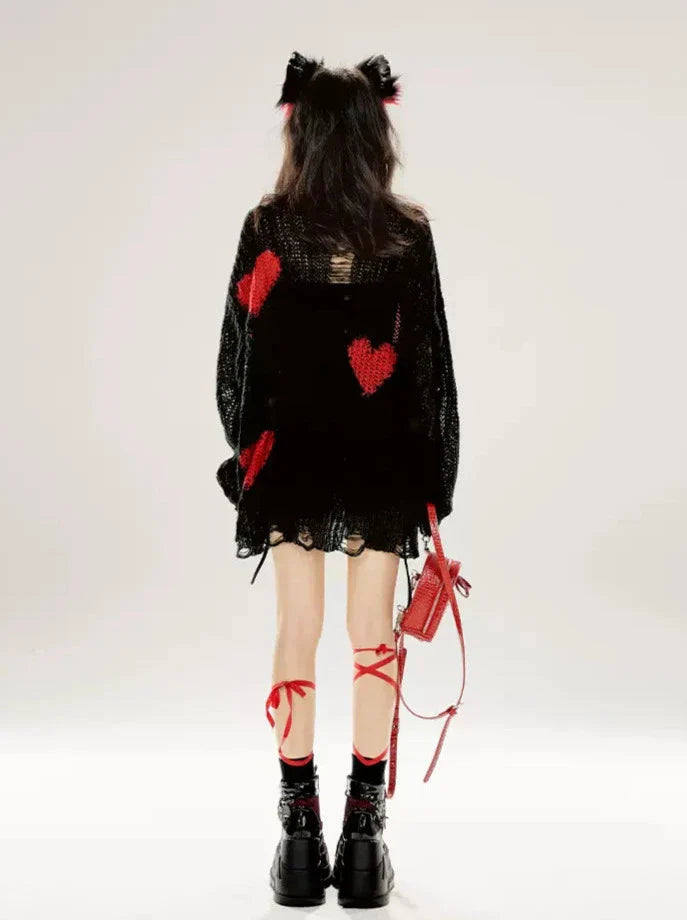 ブラックニットコントラストルーズサンスクリーン