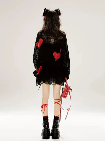 ブラックニットコントラストルーズサンスクリーン