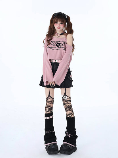 Kurzes, schulterfreies Top aus Strick mit Trägern