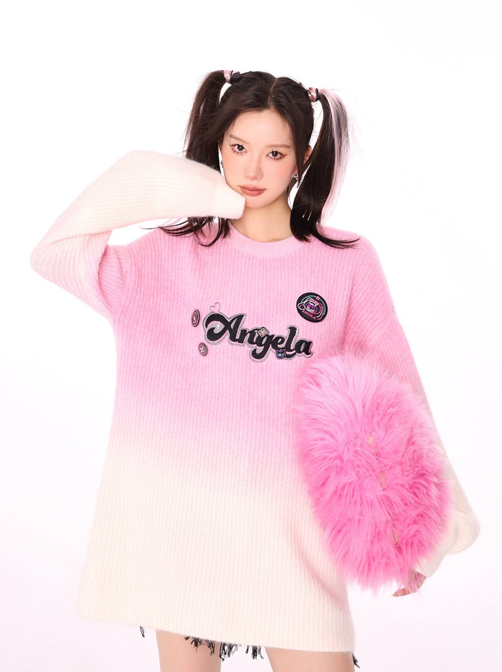 アメリカングラデーション染めロゴピンクアンジェラタイセーター