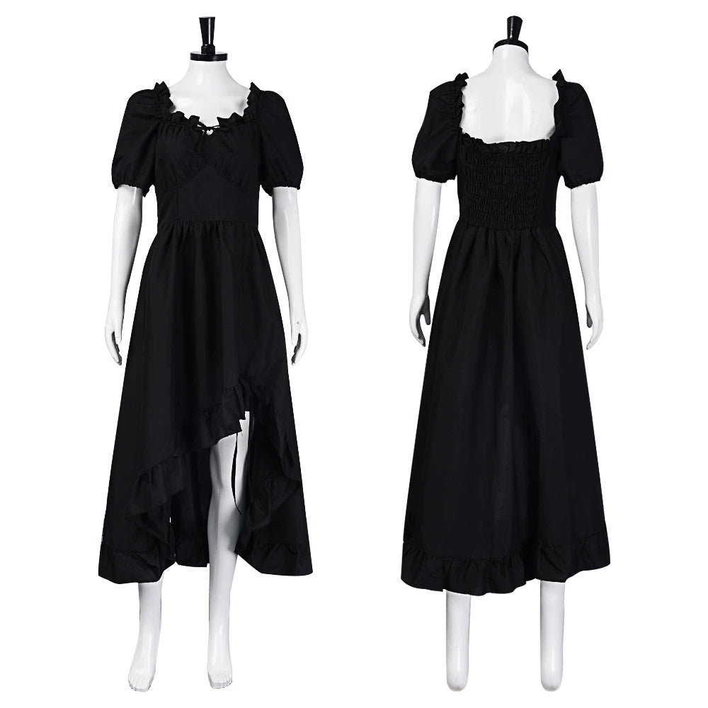 Medieval Court Short Sleeve Square Neck Dress – Irregular Hem Stage Gown