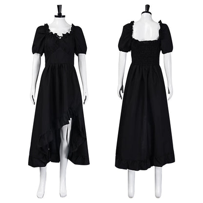 Medieval Court Short Sleeve Square Neck Dress – Irregular Hem Stage Gown